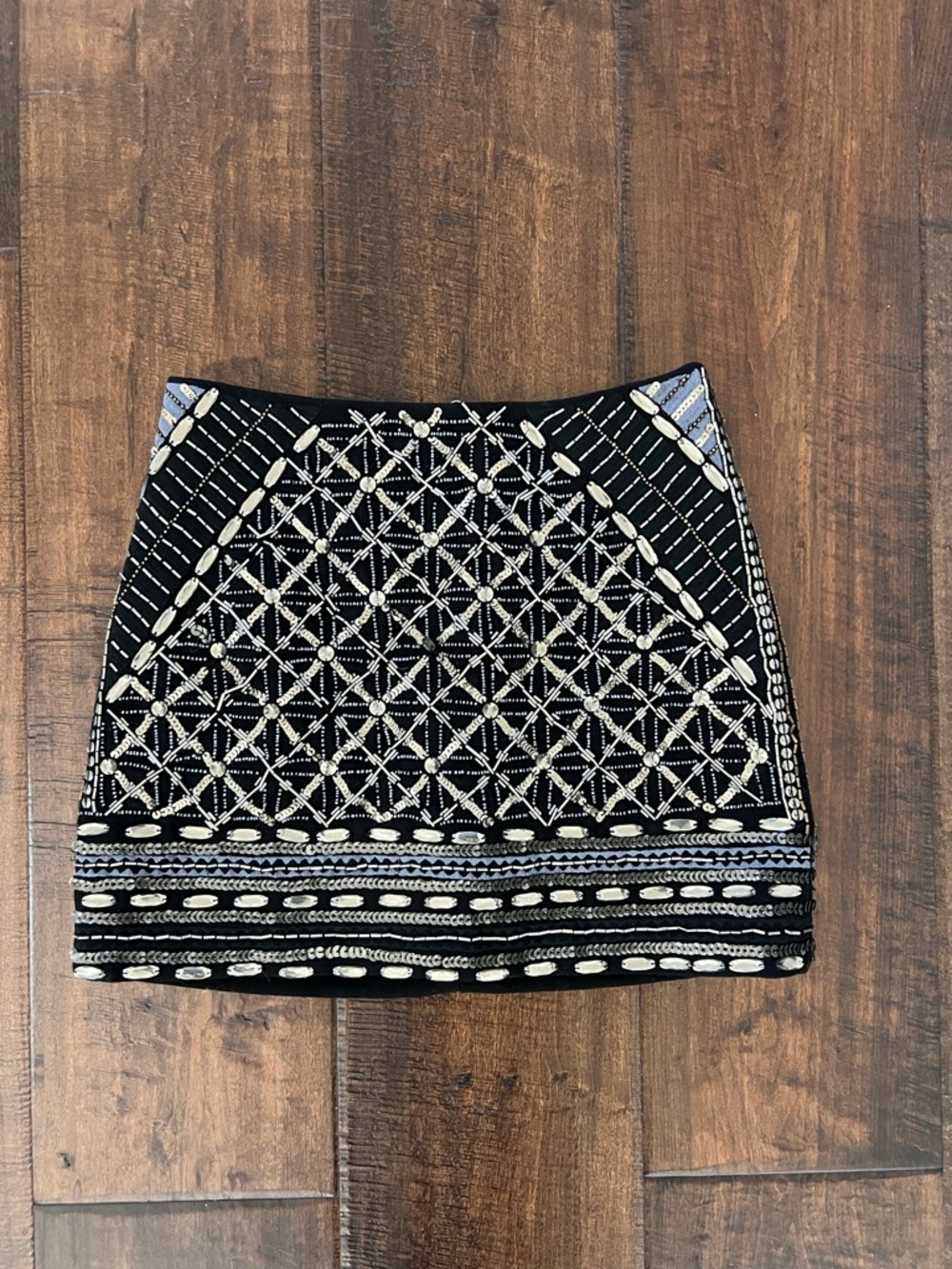 Club Monaco Black Mini Skirt with Ivory Beadwork